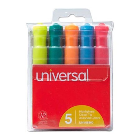 Universal Products Desk Highlighter, Five-Color Set, Chisel Tip, Pocket Clip 8860